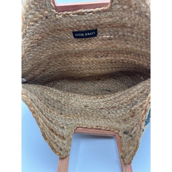 Antik Kraft Purse Handbag Jute Wood Handle Beach Casual Floral Pallavi Boho - Picture 3 of 8